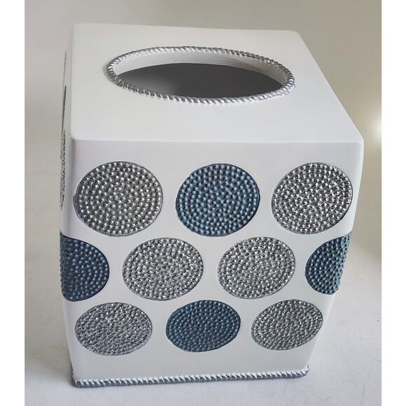 TISSUE HOLDER-AVANTI LINENS-Light Cream-Circles-Gray & Silver-Reflective Silver - Picture 2 of 10